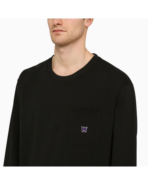 Needles Black Crew-Neck Sweatshirt With Embroidery for men