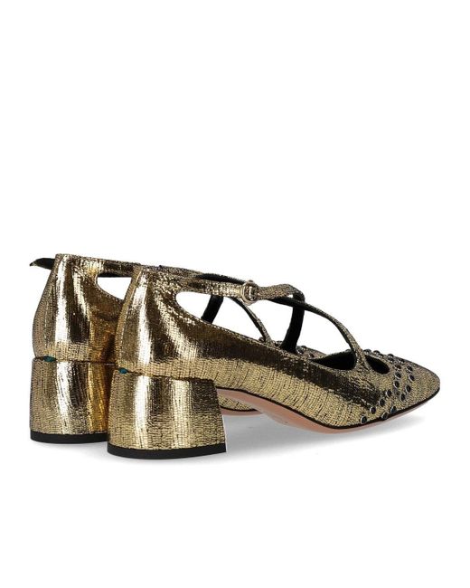 A.Bocca Metallic Crackled Leather Heart Stud Pumps