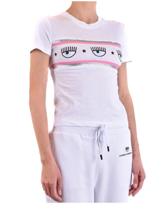Chiara Ferragni White Fitted T-Shirt With Playful Eye Motif