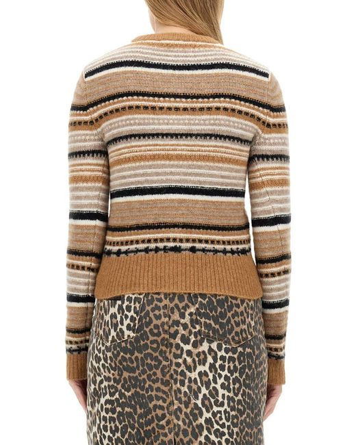 Ganni Natural Cardigan With Stripe Pattern