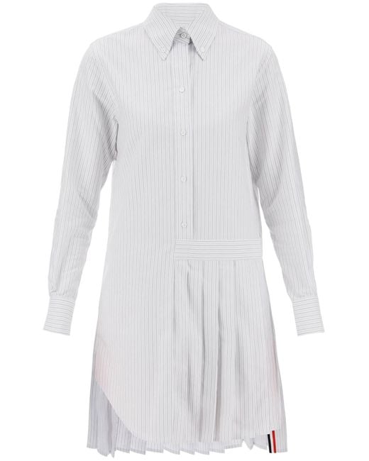 Vestido de camisa de Oxford rayado de Thom Browne de color White