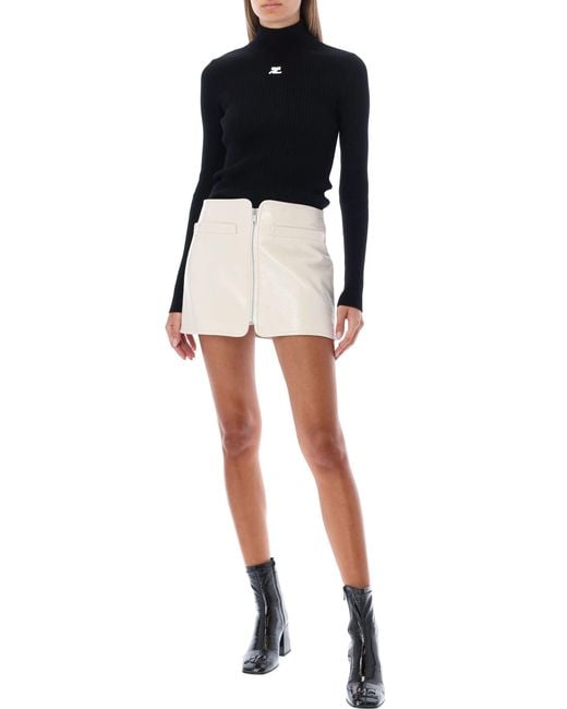 Courreges Blue Rib Knit Mock Neck Sweater