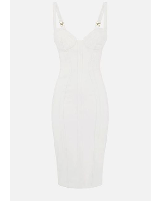 Elisabetta Franchi White Dress With Raw Cut Fabric