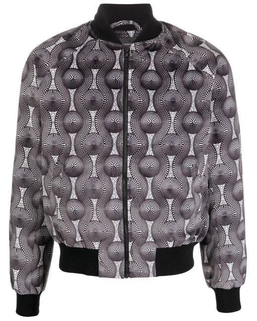 OZWALD BOATENG Gray Geometric-Print Silk Bomber Jacket for men