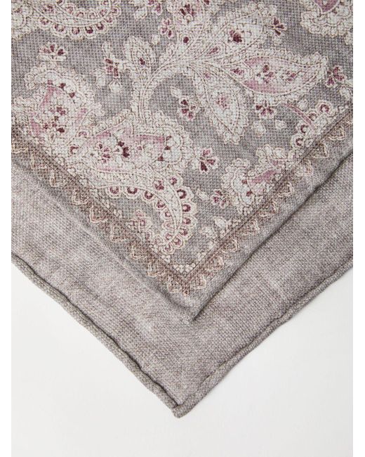 Brunello Cucinelli Gray Silk And Linen Square Pocket Handkerchief for men