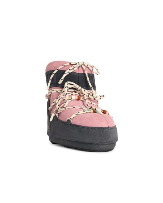 Moonboot Pink 'Icon Low' Suede Boots