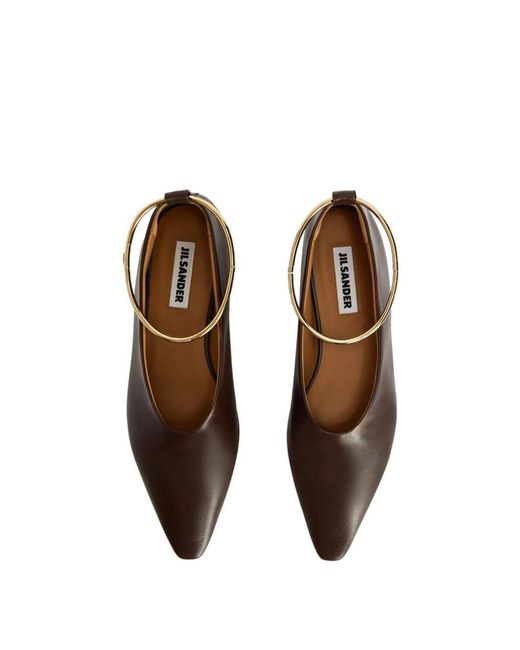 Jil Sander Brown Pointed-Toe Suede Ballerinas With Removable Metal Anklet