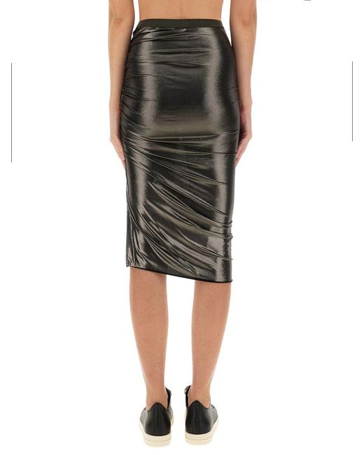 Rick Owens Black Solid Midi Skirt