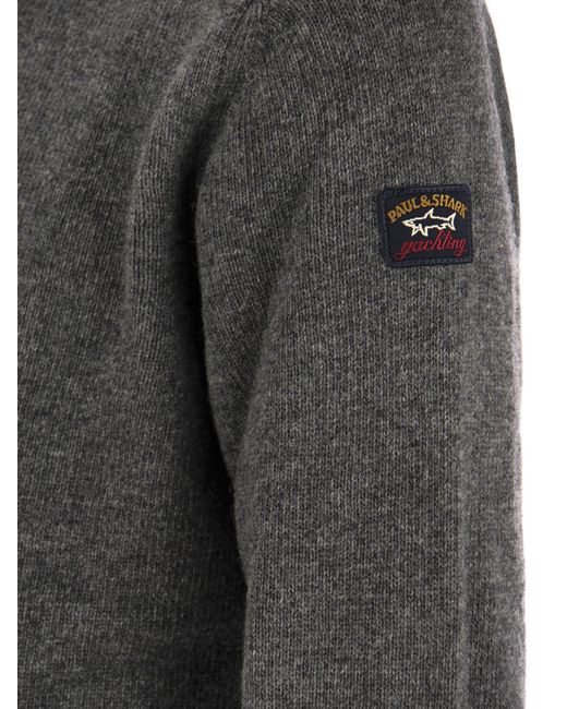 Paul & Shark Gray Woll Crew Neck mit Arm Patch