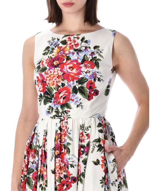 Dolce & Gabbana White Floral Cotton Sleeveless Dress