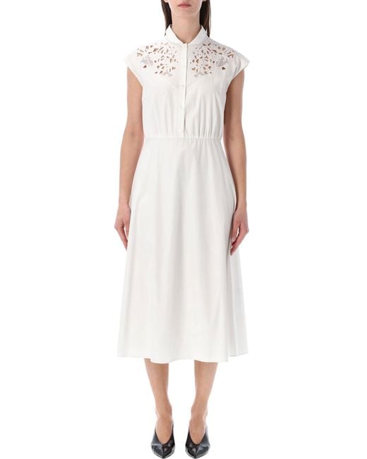 Valentino Garavani White Elegant Midi Dress With Embroidered Bodice And Cinched Waist
