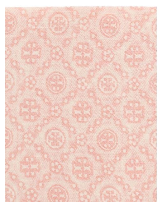 Tory Burch Pink Monogram Frayed Scarf