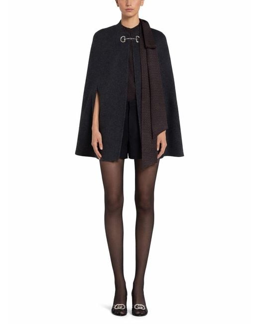 Gucci Black Wool And Silk Cape With Clamp