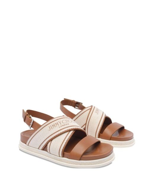 Jimmy Choo Brown Joa Flat Canvas Flat Sandals