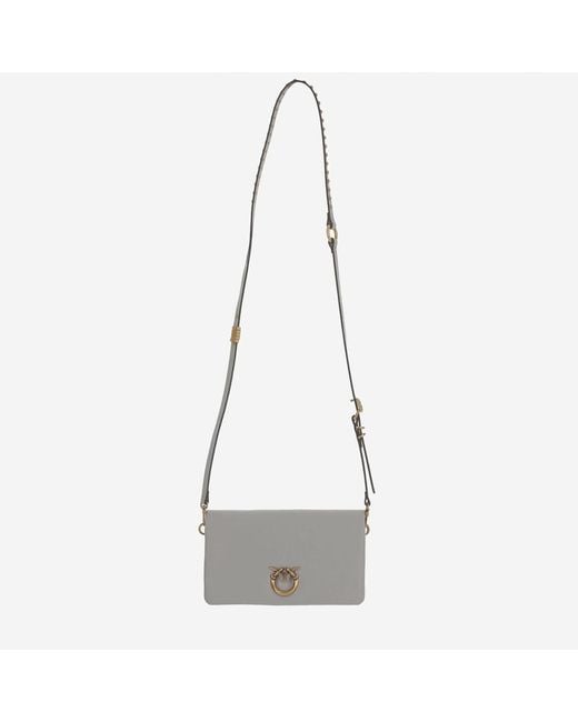 Pinko White Leather Bag With Logo