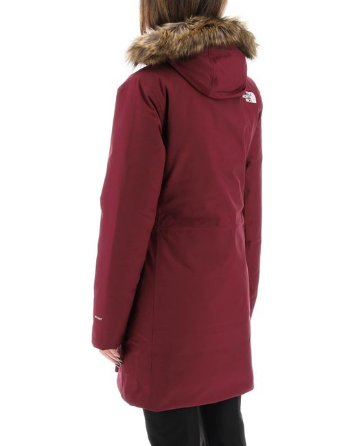 The North Face Red Arctic Parka With Eco Fur Trimmed Hood