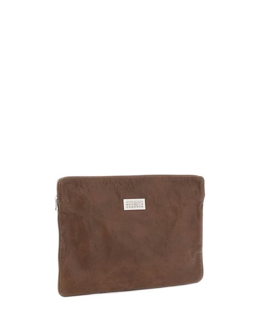 MM6 by Maison Martin Margiela Crinkled Leather Document Holder Pouch in het Brown