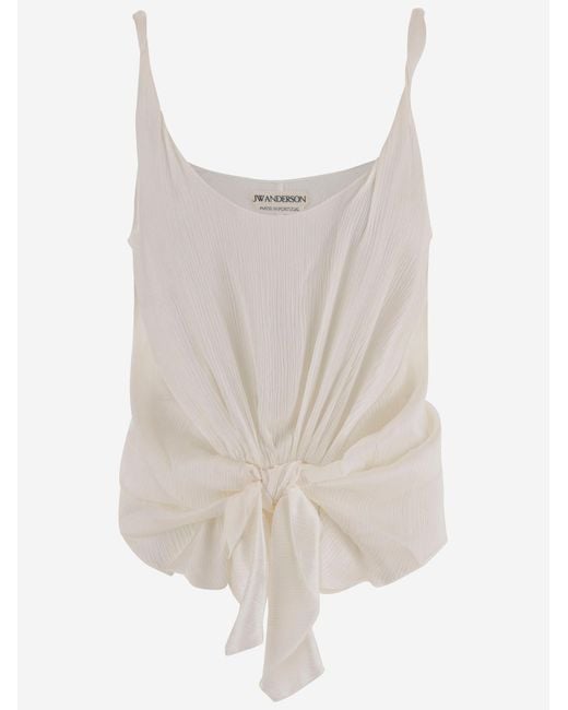 J.W. Anderson White Silk Tank Top With Knotted Waist