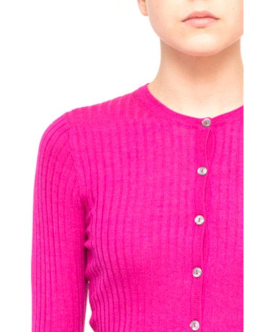 LA ROSE Pink Cardigan Ribs Cashmere Fuxia