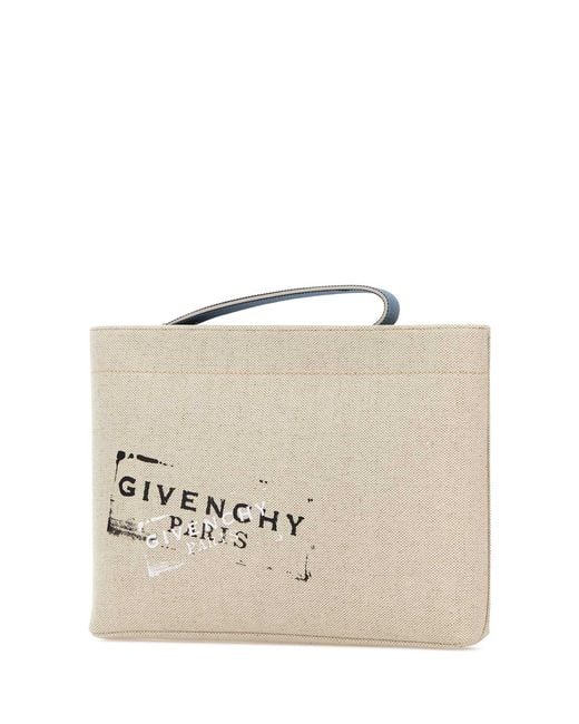 Givenchy Natural Sand Canvas Clutch for men