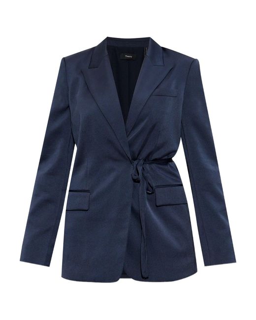 Theory Blue Tie Waist Blazer.Cru