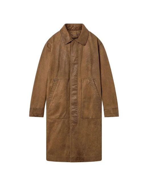 Golden Goose Deluxe Brand Brown Journey Trench Coat Phil Waxed Twill Leather Datails