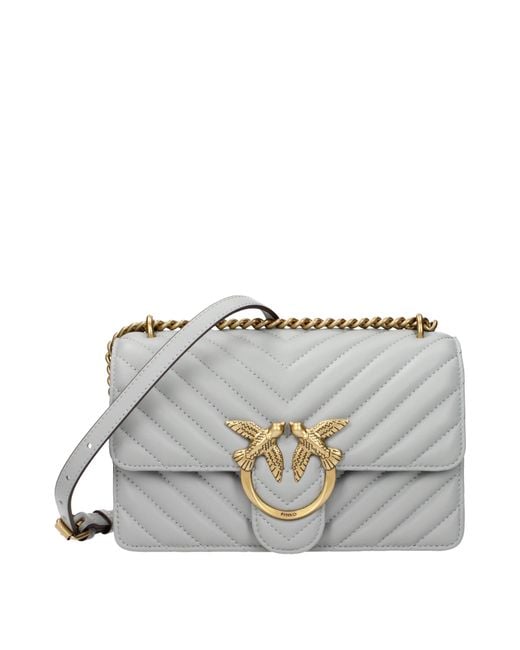 Pinko Gray Love One Crossbody Bag Leather/Pearl