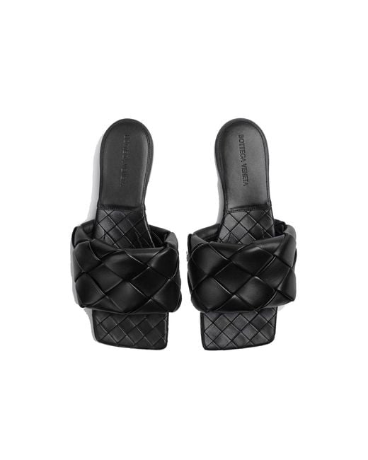 Bottega Veneta Black Lamb Leather Flat Sandals