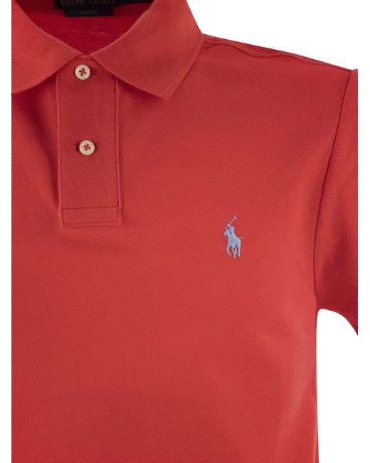 Slim Fit Pique Polo di Polo Ralph Lauren in Red
