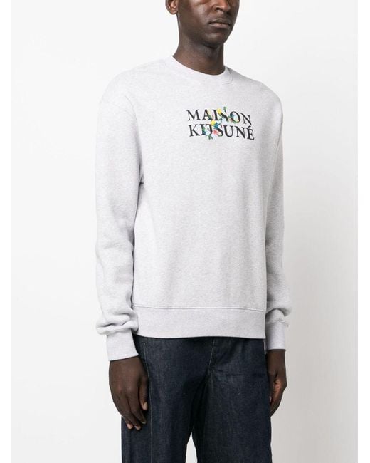 Maison Kitsuné White Logo Cotton Crewneck Sweatshirt for men