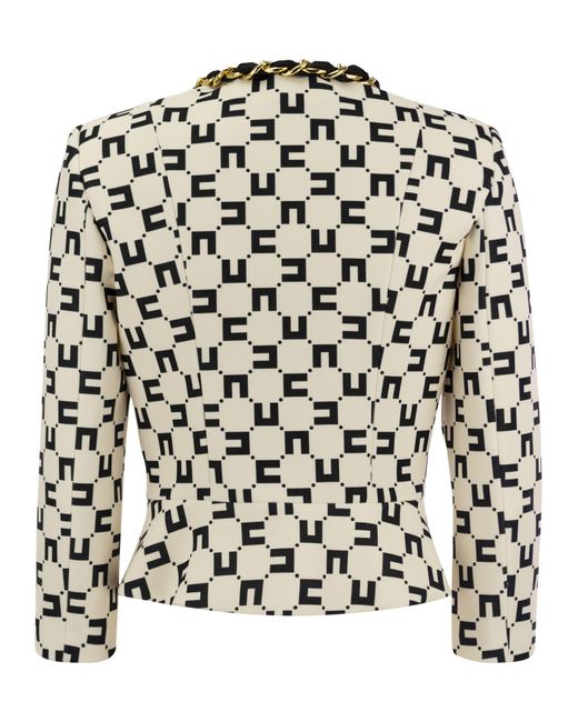 Elisabetta Franchi Logo Print Crepe Jacket Met Foulard Chain in het Black