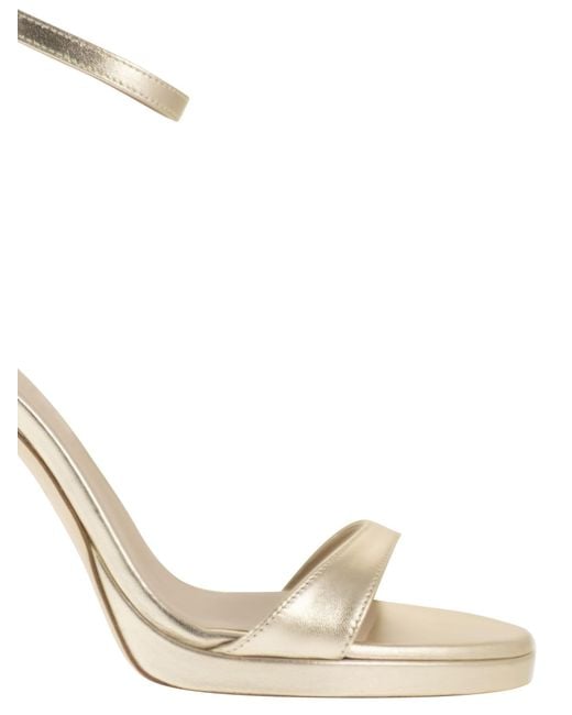 Stuart Weitzman Metallic Leather Platform Sandals With Stiletto Heel