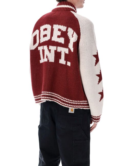 Obey Red Cowichan Zip-Up Sweater for men