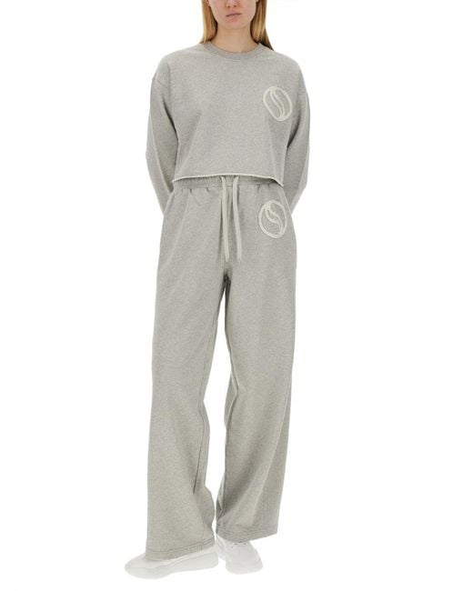 Stella McCartney Gray Wide Leg Cotton Jogging Pants With Subtle Logo