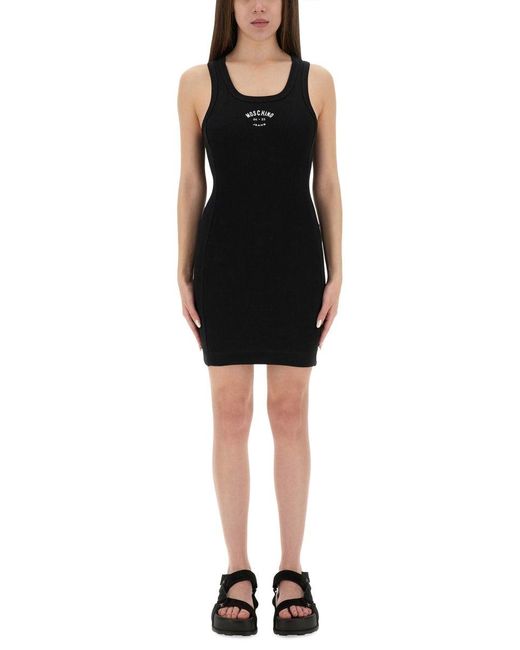 Moschino Black Ribbed Tank Dress With Logo Detail