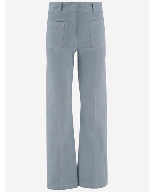 QL2 Donna Blue Stretch Cotton Velvet Pants