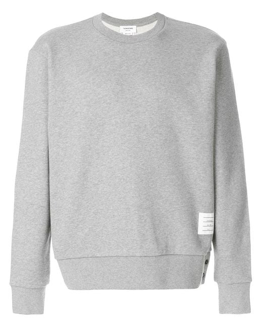 Thom Browne Gray Crewneck Pullover W/ Center Back Rwb Stripe for men