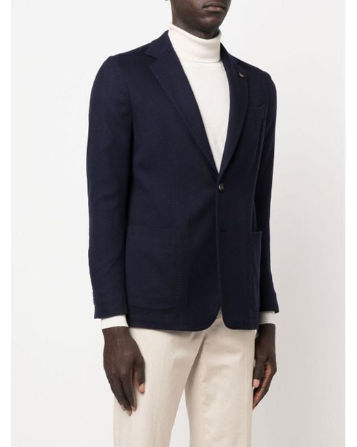Colombo Blue Single-Breasted Wool Blazer for men