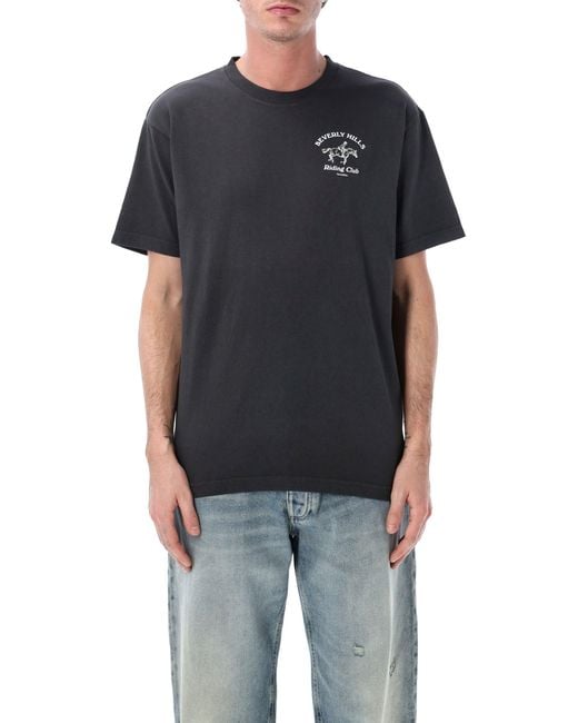 Sporty & Rich Black Sporty & Rich Bh Riding Club Cotton T-Shirt for men