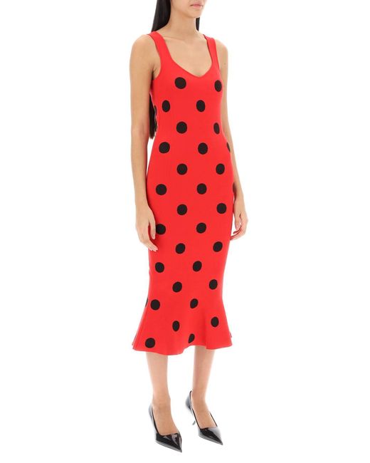 Marni Polka Dot Breien Midi -jurk in het Red