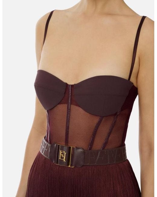 Elisabetta Franchi Mini -jurk In Tule En Franjes in het Purple