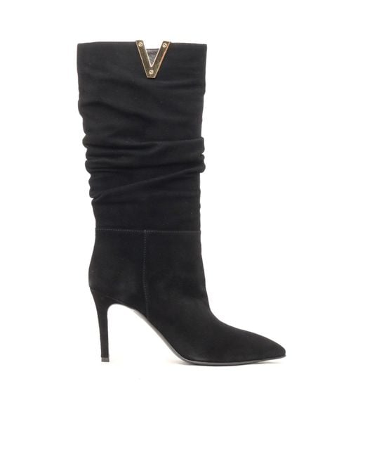 Via Roma 15 Black Curled Boots 3/4 V