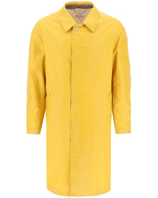 Maison Margiela Trench Coat In Versleten Effect Gecoat Katoen in het Yellow voor heren