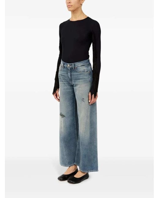 MM6 by Maison Margiela Blue Wide Leg Jeans With Distressed Effect