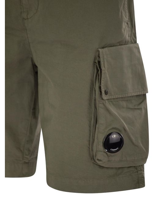 C P Company Green Cotton Gabardine Shorts for men
