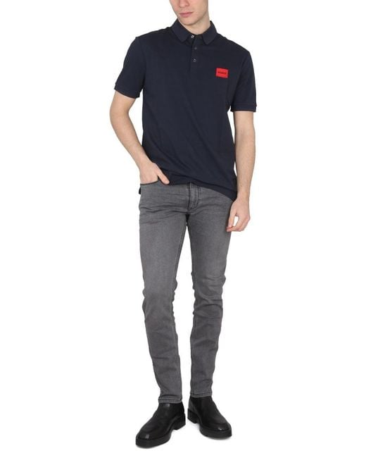 HUGO Blue Polo With Logo Patch for men