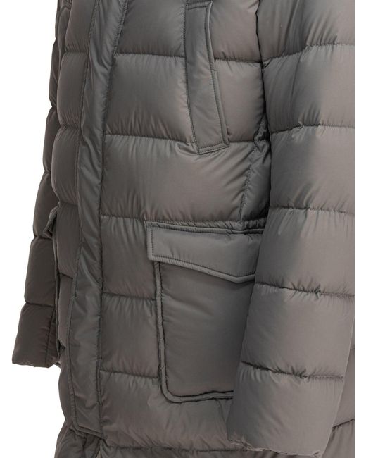 Herno Gray Long Down Jacket With Hood Jackets And Coats