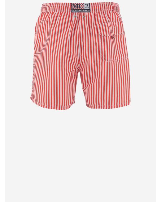 Mc2 Saint Barth Pink Nylon Swimsuit With Striped Pattern for men