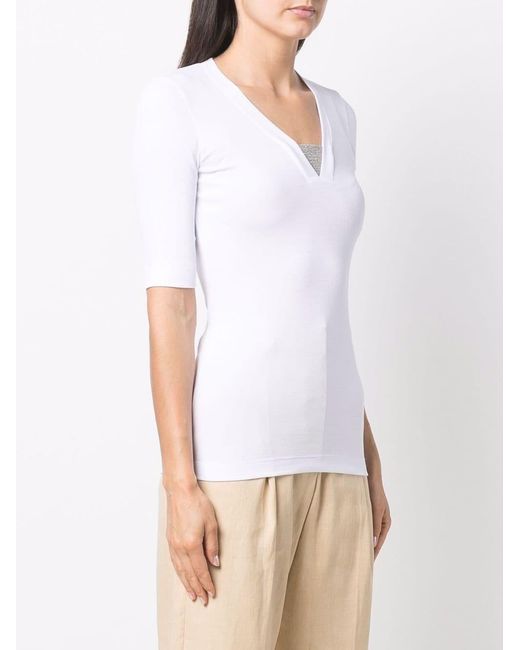 Brunello Cucinelli White V-Neck T-Shirt