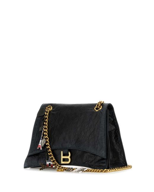 Balenciaga Black Leather Medium Crush Chain Shoulder Bag
